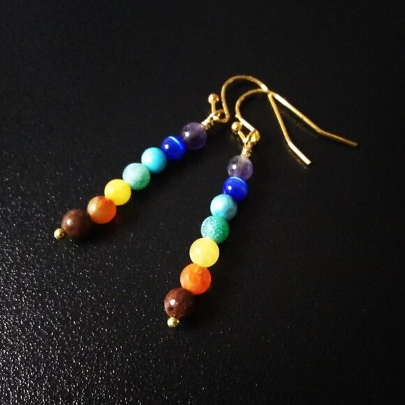 7 Chakra Earrings! Dainty + Slim Dangle Earrings with Semi-Precious Stones - Picture 6 of 9